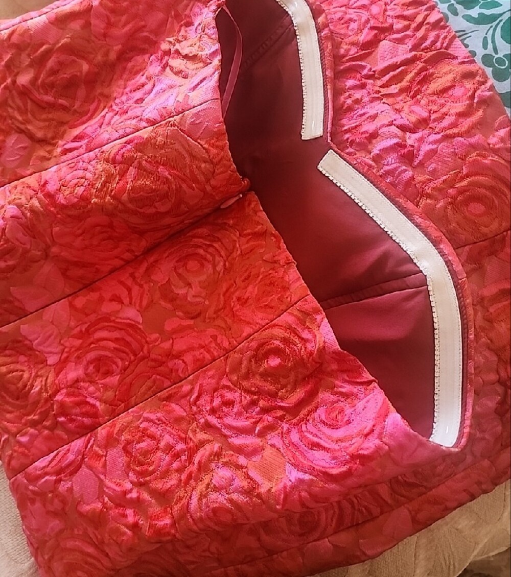 Vintage Betsey Johnson Strapless Pink Rose Jacquard Dress W/Sweetheart Neckline - Picture 3 of 7